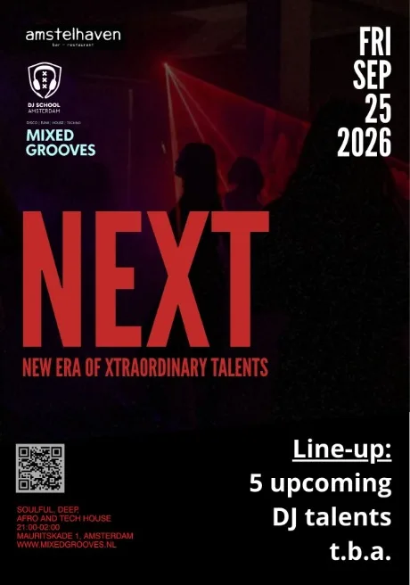 Afbeelding met het NEXT logo en de title NEXT - New Era of Xtraordinairy Talents